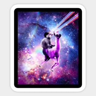 Laser Eyes Outer Space Cat Riding On Llama Unicorn Sticker